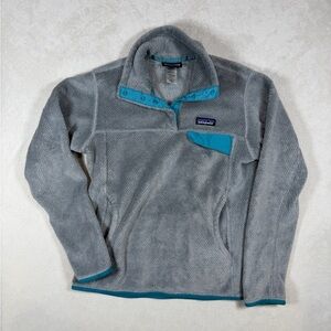 Patagonia Gray and Teal Synchilla Snap T Button Women's Sherpa Pullover Sweater
